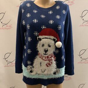 KIM ROGERS. Size Medium. Christmas Dog Sweater. Metallic. PomPom. B64